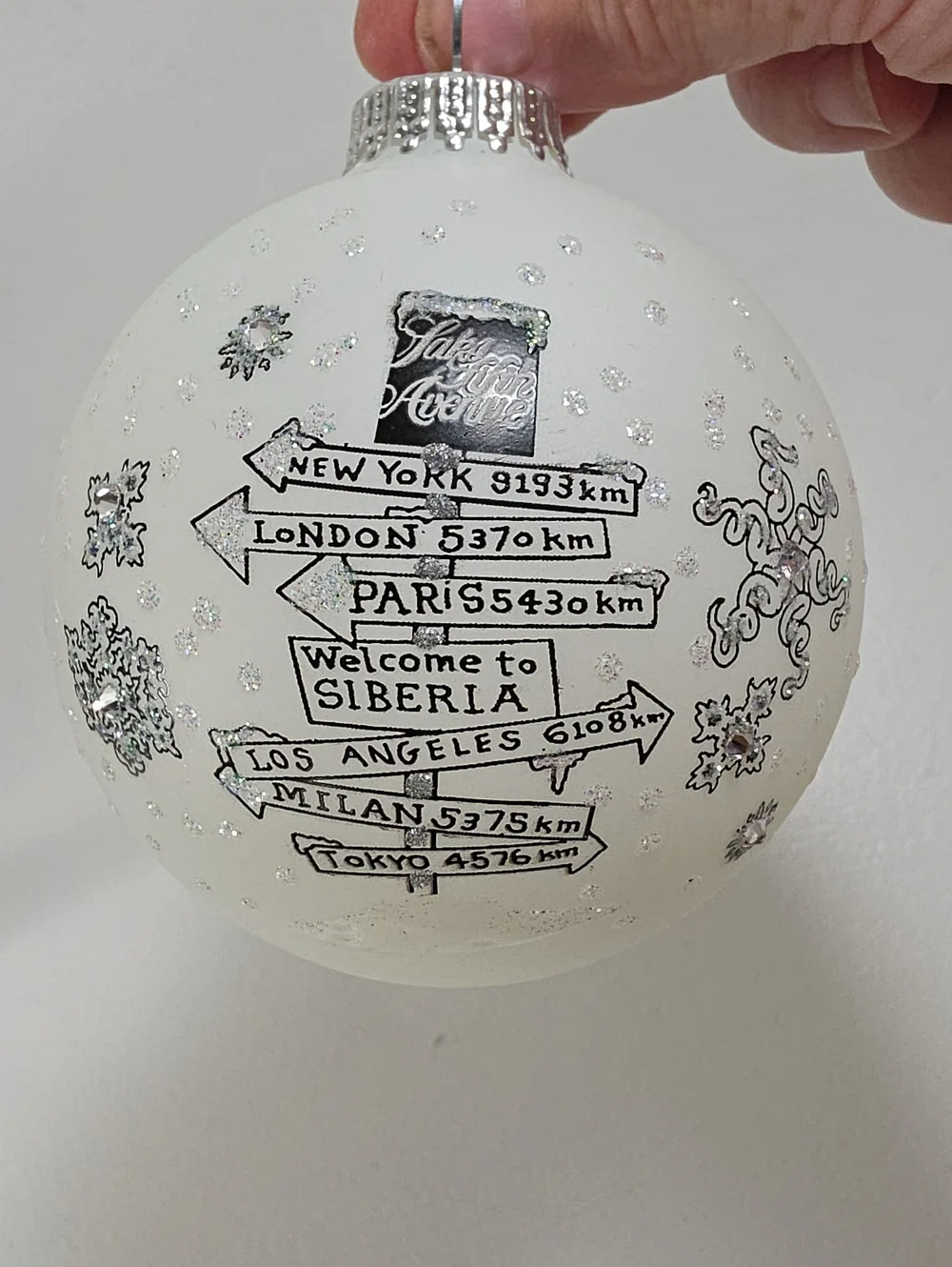 Saks Fifth Avenue White Glass Hand Painted Yeti Exclusive Holiday Ornament